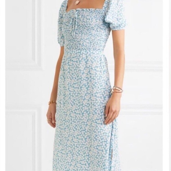 Faithfull the brand blue and white floral midi dress size small - Picture 2 of 3